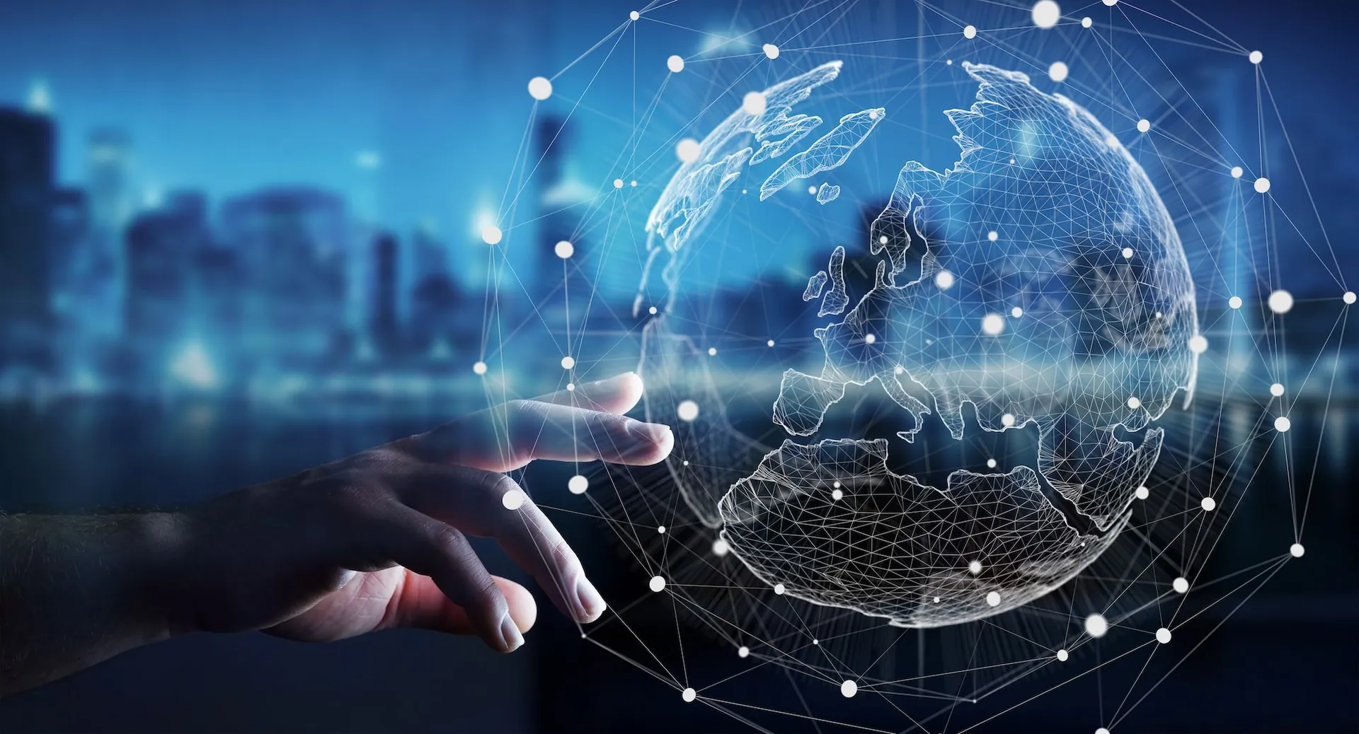 Hand som rör vid ett digitalt nätverk